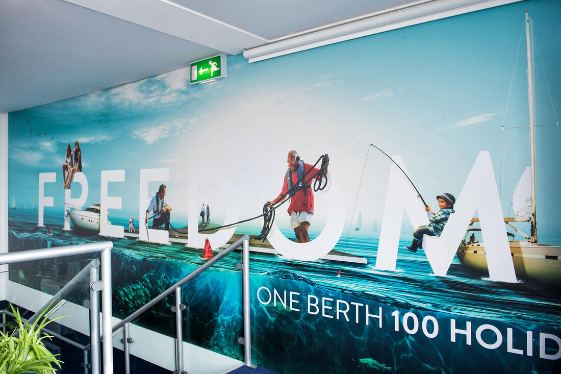 Wall artwork at MDL marina's exhibition stand at Southampton Boatshow