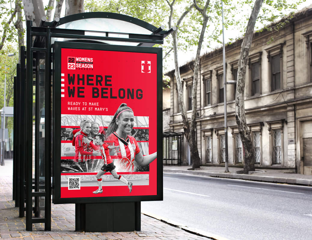 southampton womens team ticketing campaign artwork displayed on a bus stop billboard